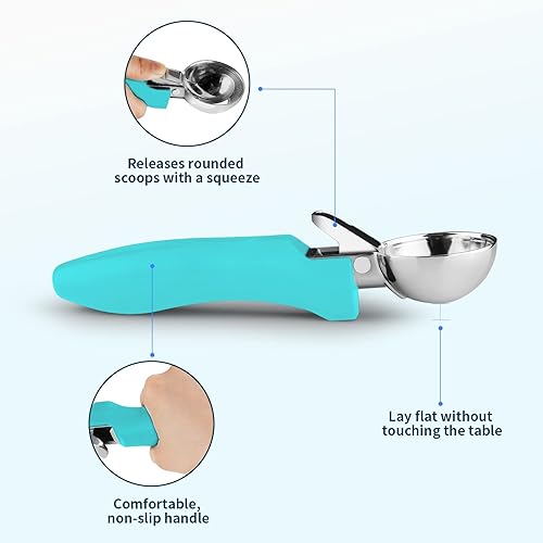 Miniatura 3 de Cuchara de helado, cuchara grande para galletas con mango ergonómico de agarre suave, cuchara multifuncional resistente para hornear, para helados,