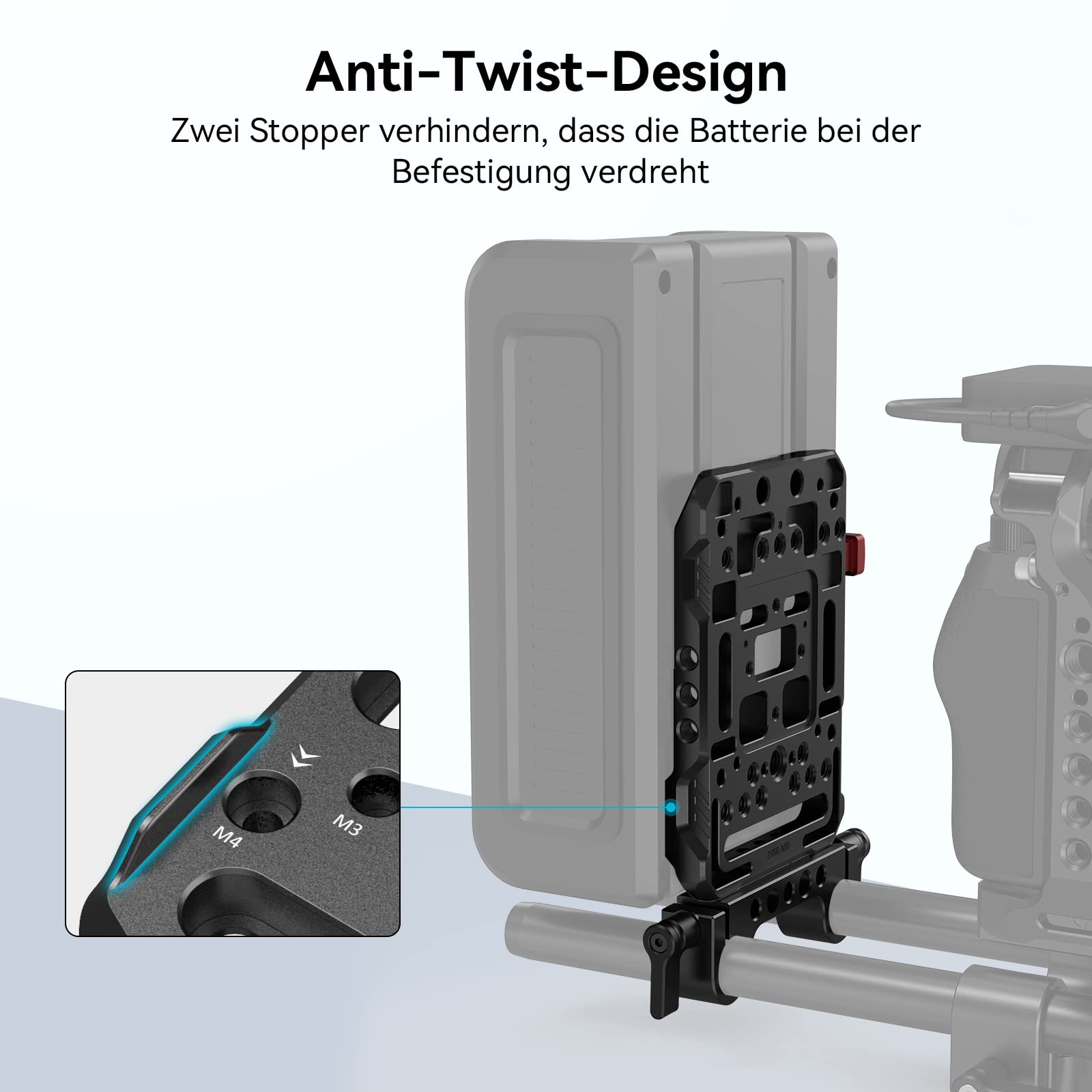 SMALLRIG V Mount Batterieplatte Battery Plate mit Dual 15mm Rod Clamp, Kompatibel mit für SmallRig für Moman für ZGCINE für PATONA und für VILTROX Akkus - 3016