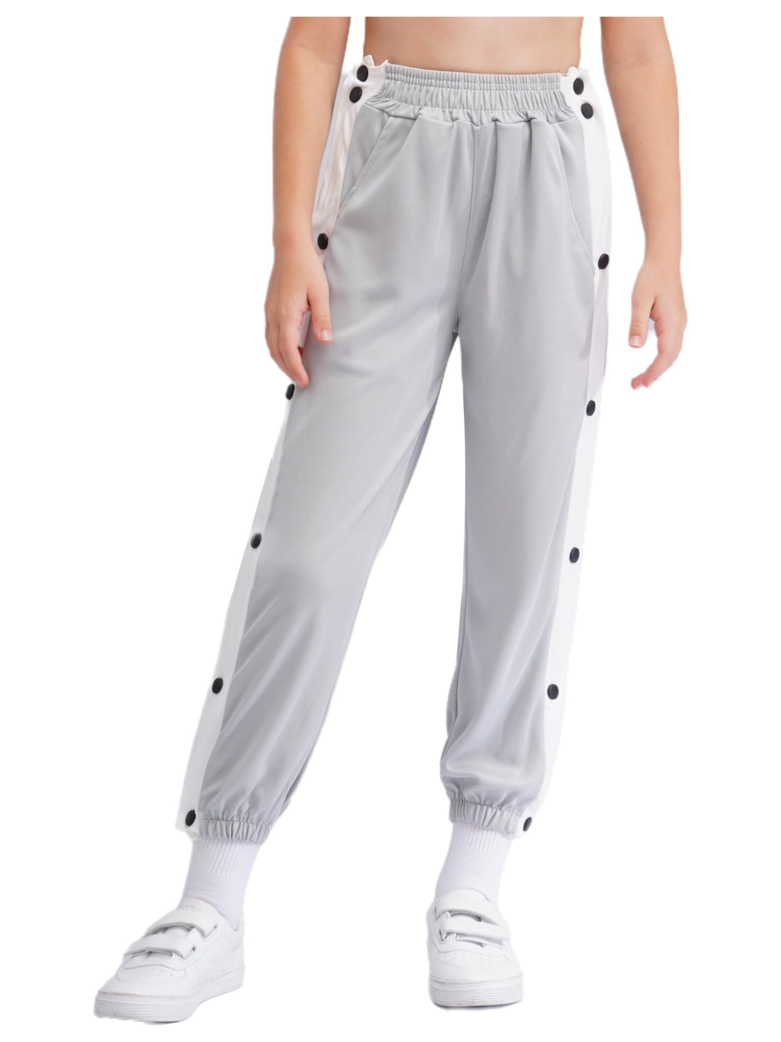TTAO Kids Boys Side Split Button Tear Away Basketball Pants Loose Fit Post Surgery Sweatpants with Pockets Gray 15-16 Years