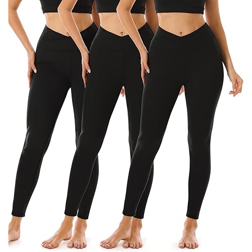FULLSOFT 3 Pack Leggings for Women High Waisted Soft Black Yoga Pants for Workout Athletic Running Reg & Plus Size