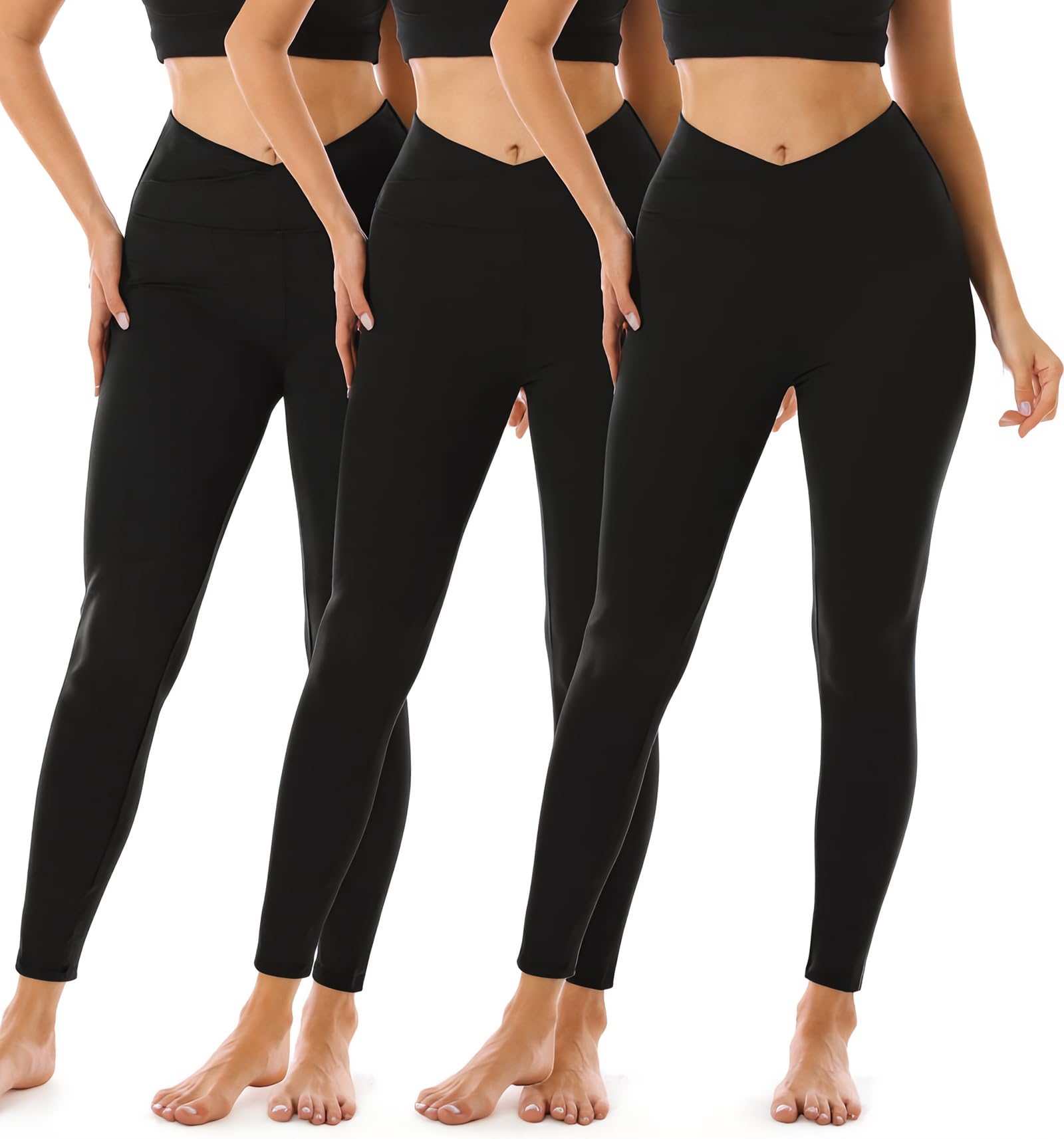 FULLSOFT 3 Pack Leggings for Women High Waisted Soft Black Yoga Pants for Workout Athletic Running Reg & Plus Size