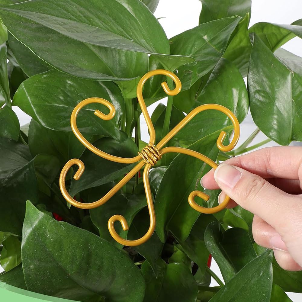 Ensemble de support de tige de plante grimpante, treillis en métal réutilisable pour plantes grimpantes, piquets de support pour plantes d'intérieur (6, cœur doré)
