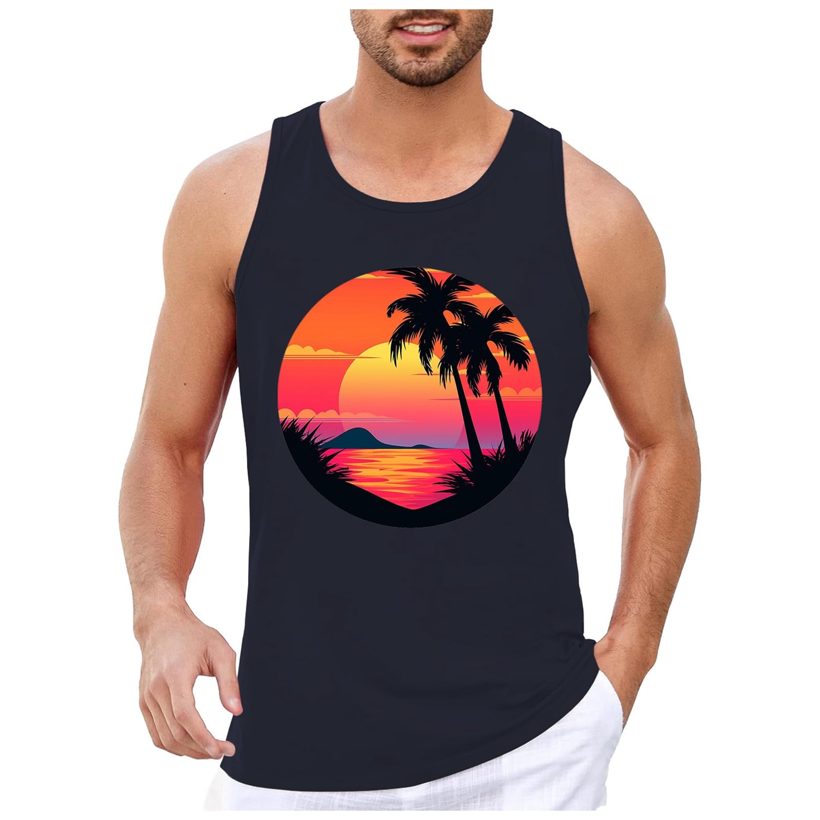 YOGALULU Top Libros con Tema de árbol de de Hawaii en la Playa de Vacaciones de Verano para Hombre Blusa sin Mangas Camiseta Atletismo Tirantes Hombre