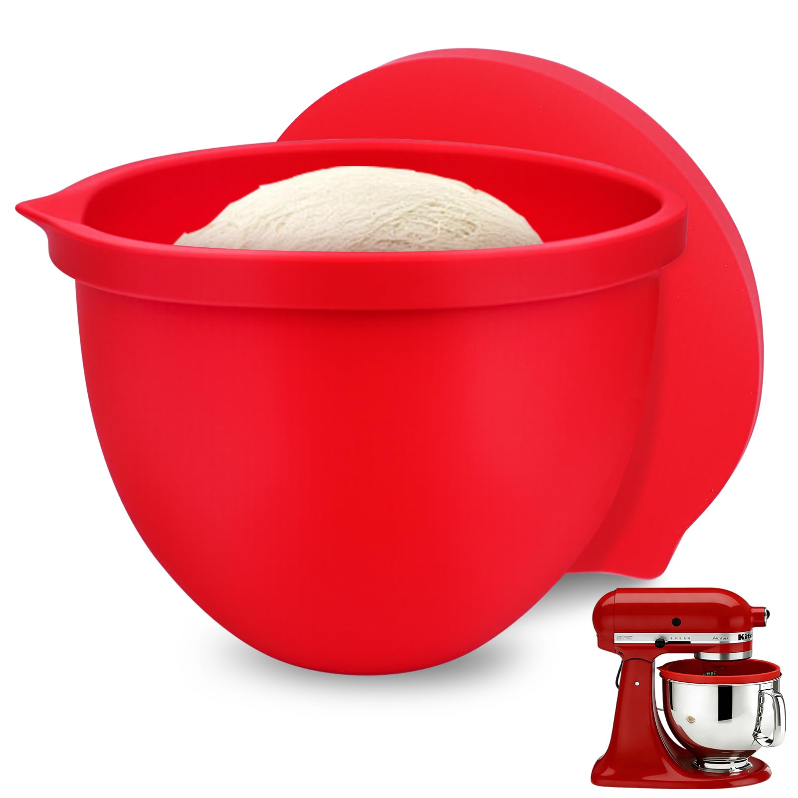 SelfTek Silicone Bowl Liners for 5 Qt KitchenAid Mixer - Thicken Mixer Bowl Liners Accessories and Attachments for Stand Mixers, Heat-Resistant & Easy to Clean, Protects Mixing Bowls, Red