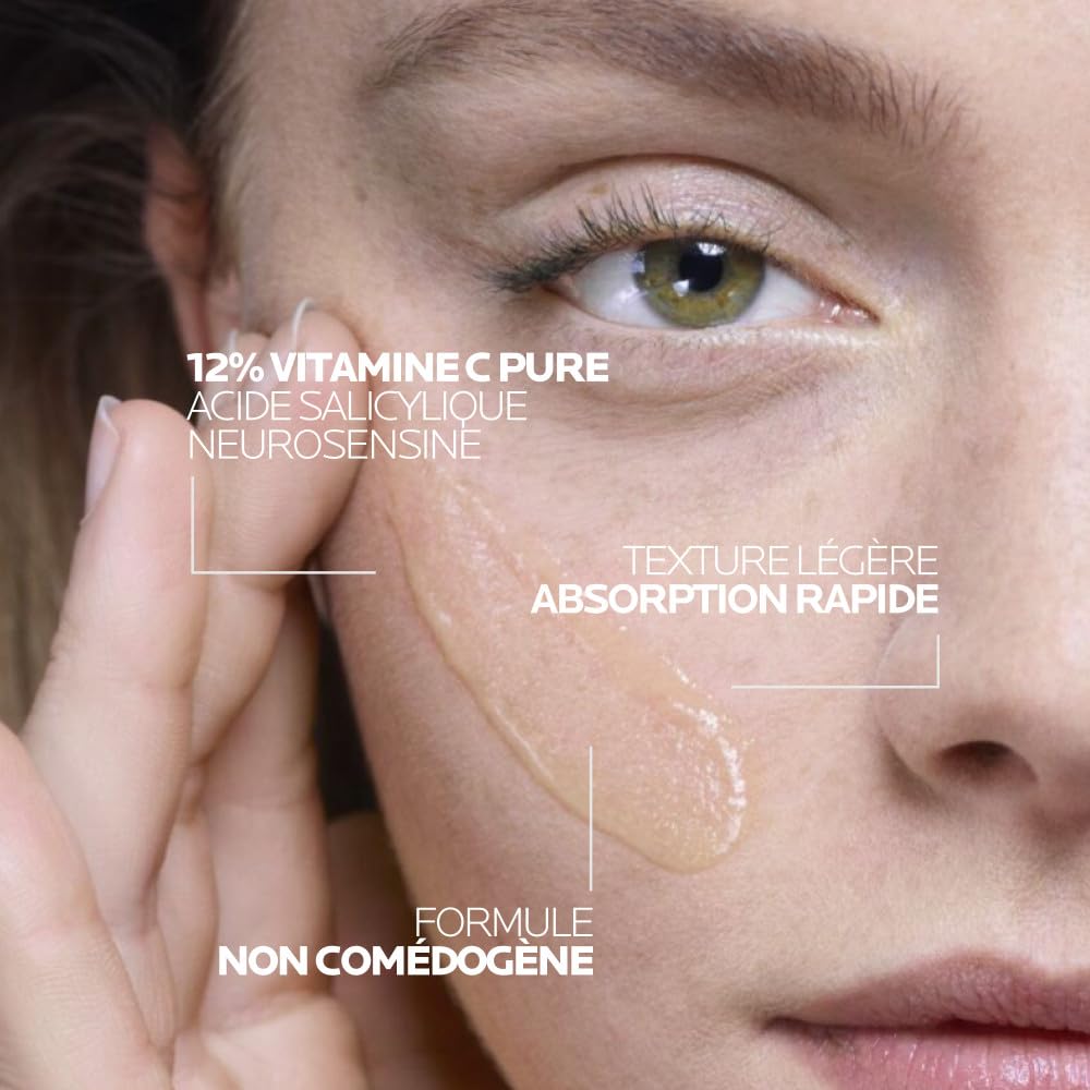 La Roche-Posay - Pure Vitamine C12 - Sérum Vitamine C Anti-rides - Enrichi en Acide Salicylique - Sérum Visage qui Donne Éclat et Lisse les Rides et Ridules - Adapté à Tous Types de Peaux