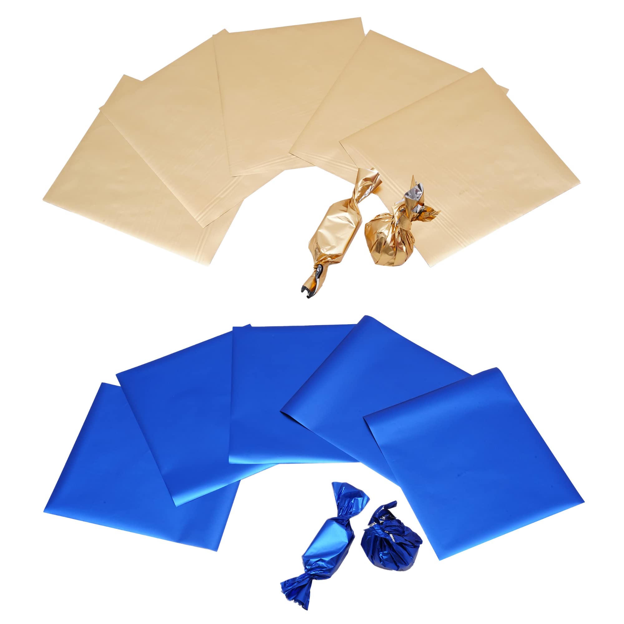 Esslly Premium Pack of 500 Matte Gold and Blue Chocolate Wrappers | Vibrant and Elegant Potli Wrappers | Perfect Sheet Size - 12.5x10.5 cms for Homemade Chocolates