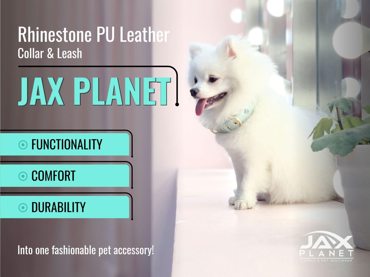 PU Leather Rhinestone Pet Collar in Green - Soft Padded Bling Dog Collar with Diamond Crystals & Metal Flowers for Female Dogs & Cats - Comfortable and Stylish for Walking & Running - S