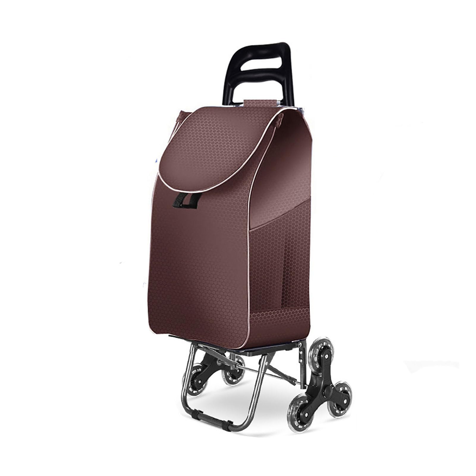 JYHCD Folding Lightweight Shopping Trolley, Hard Wearing & Foldaway for Easy Storage, Large Shopping Trolley on 6 Wheels Shopping Cart Grocery Bag Shopper,Brown
