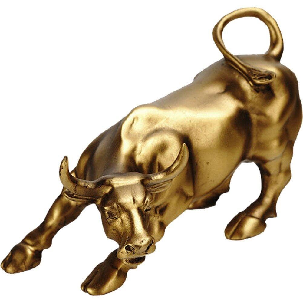 Sanfly Golden Wall Street Bull Resin Ornaments Feng Shui Fortune Statue Wealth Figurines Brass Bull Statue For Office Desktop Decor