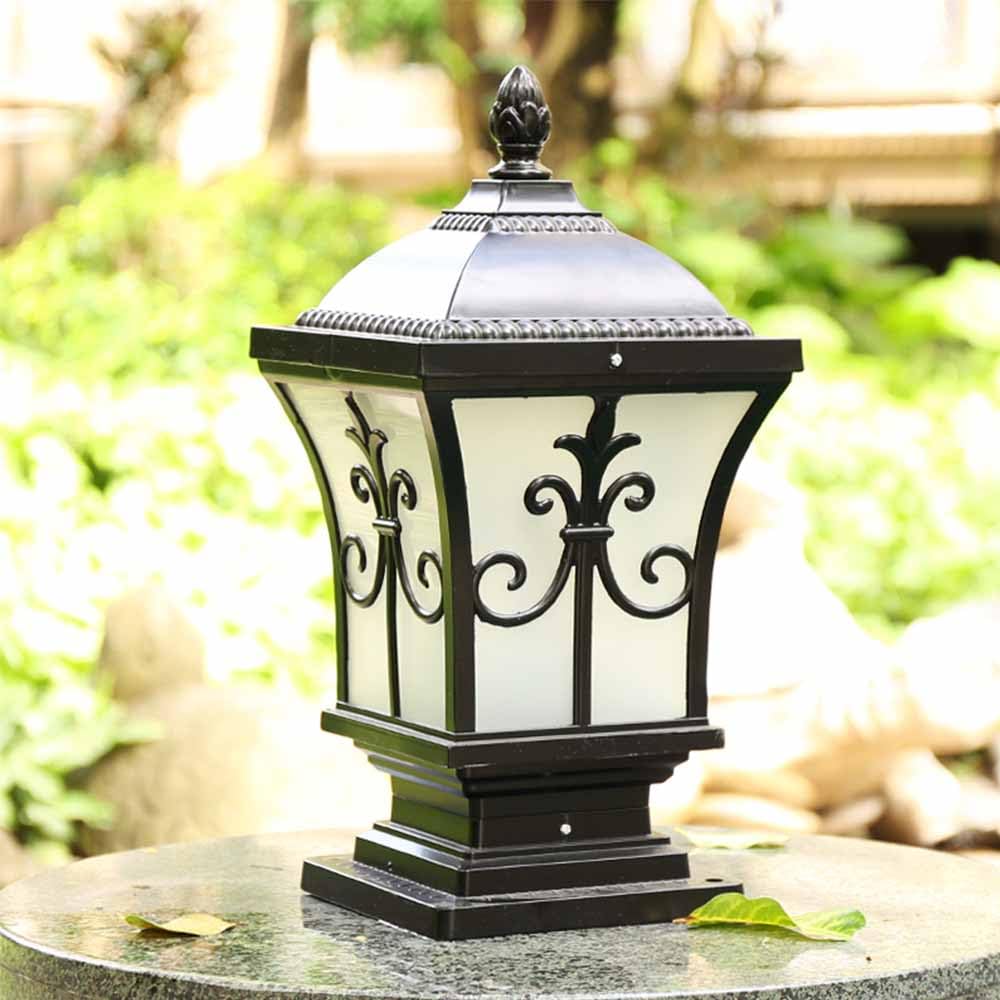 Mengjay Pilier Exterieur Noir - Lampe De Jardin IP44 Étanche Antique Lanterne Portail en Aluminium E27 Luminaire Éclairage Terrasse Patio Escalier