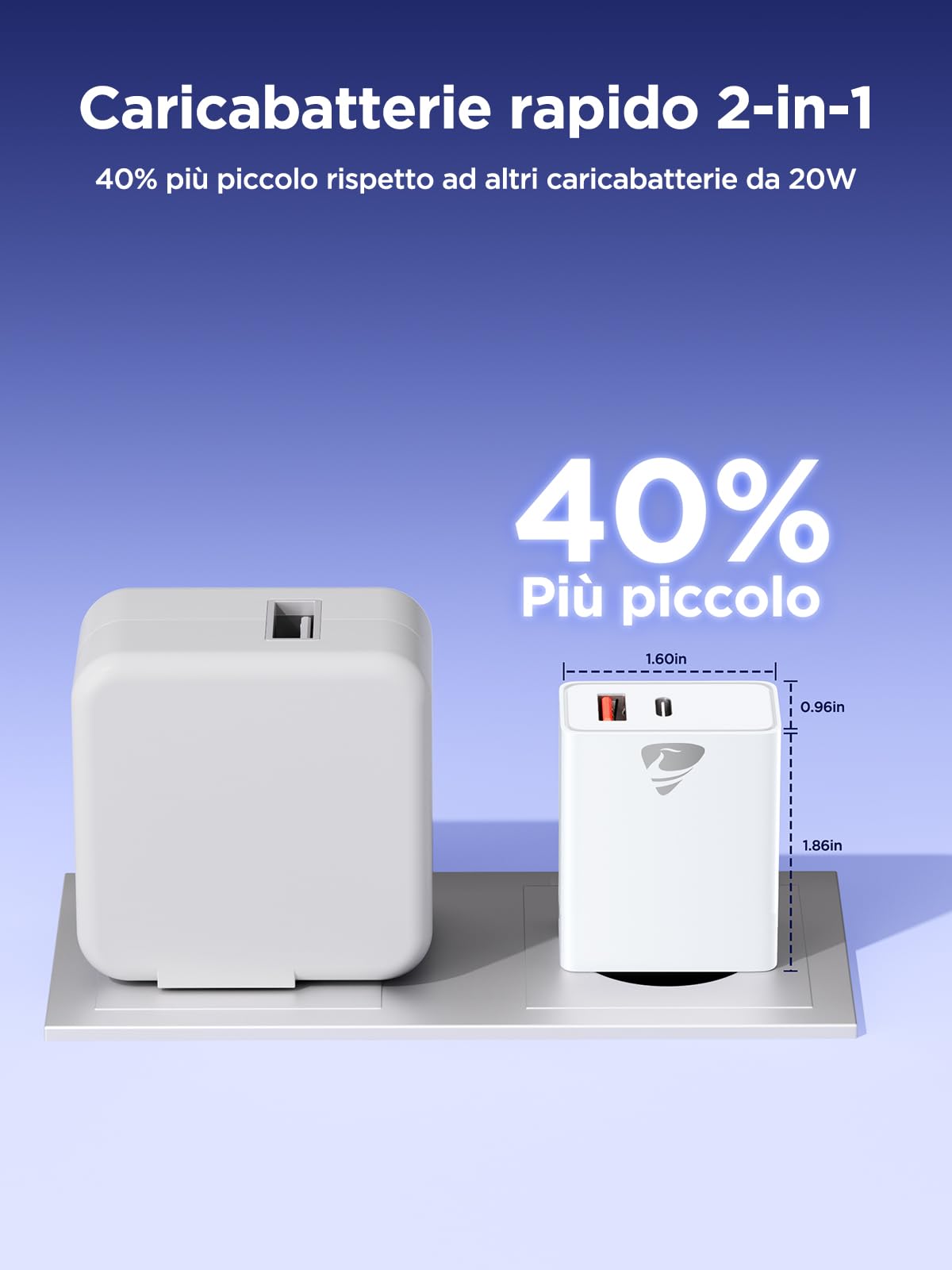 Caricatore USB C 20W 2 Pezzi PD QC3.0 Spina Tipo C Alimentatore per iPhone 17 16 15 Samsung Spinotto Muro