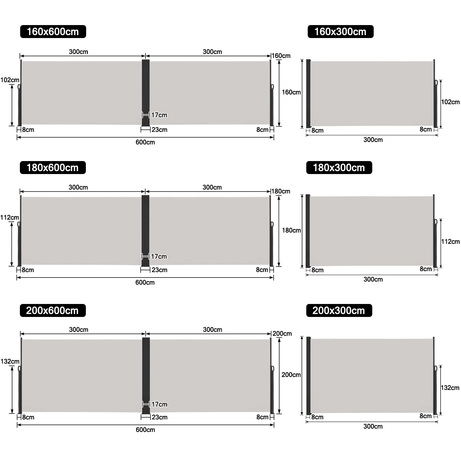 Froadp 200x300cm Toldos de Exterior para Patio Carpas Mampara de Poliéster Resistente Biombos Lateral Retráctil para Balcón y Terrazas Verticales Pergolas Protege la Privacidad y Solar (Gris)