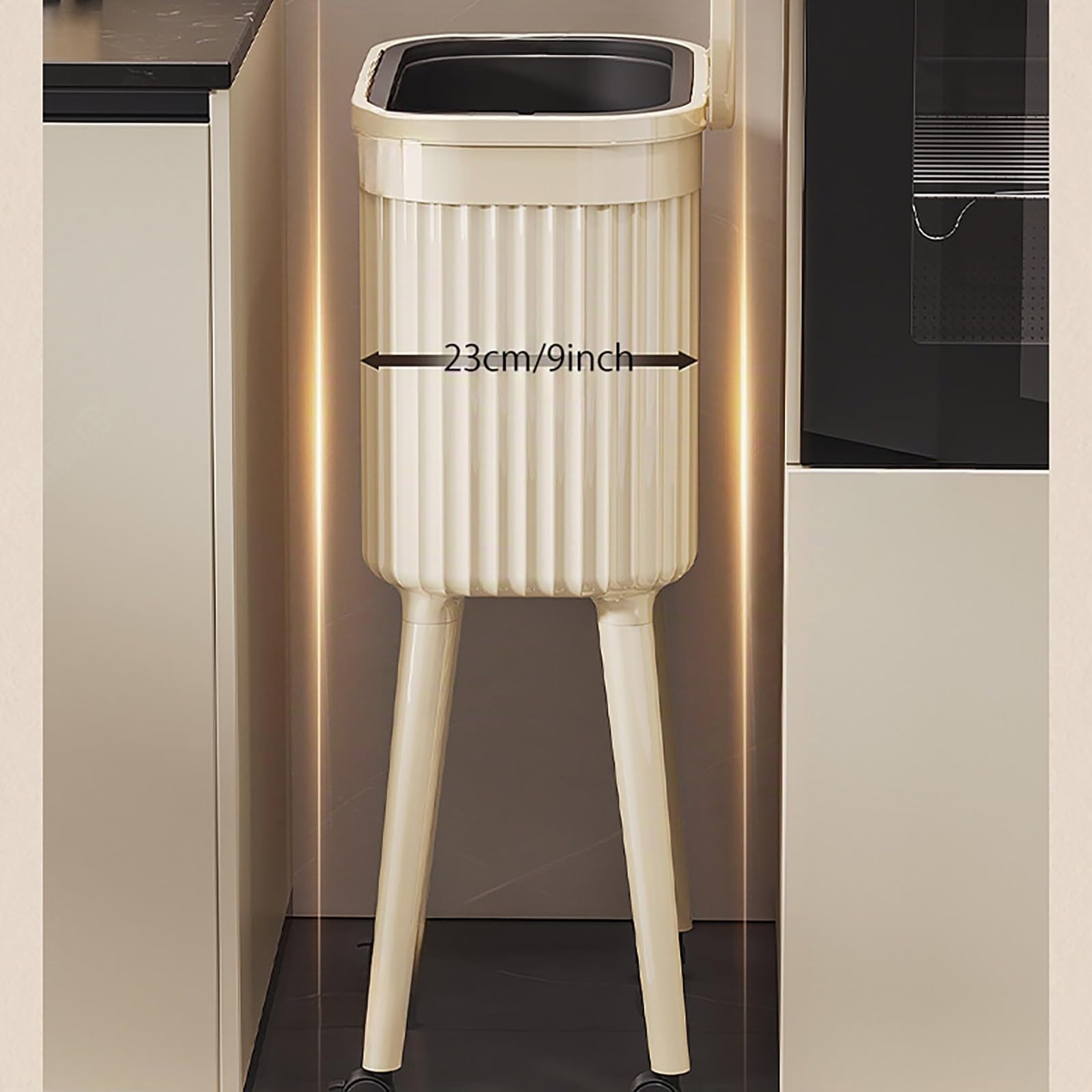 Pattumiera Da Cucina Di Grande Capacità Con Coperchio A Pressione, Design Con Piede Alto, Pattumiera Verticale A Prova Di Animali Domestici, Pattumiera Sottile Per Piccoli Spazi(White)