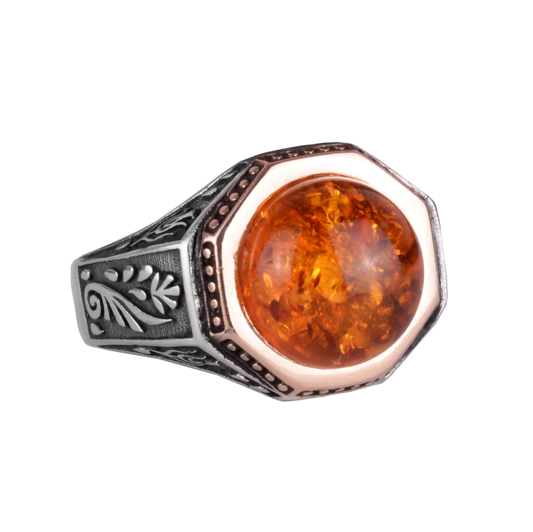 925 Sterling Silber Herren Ring mit Bernstein geschaffener Stein - Minimalistischer Ring für Männer, Silber, Bernstein, Silber, Bernstein