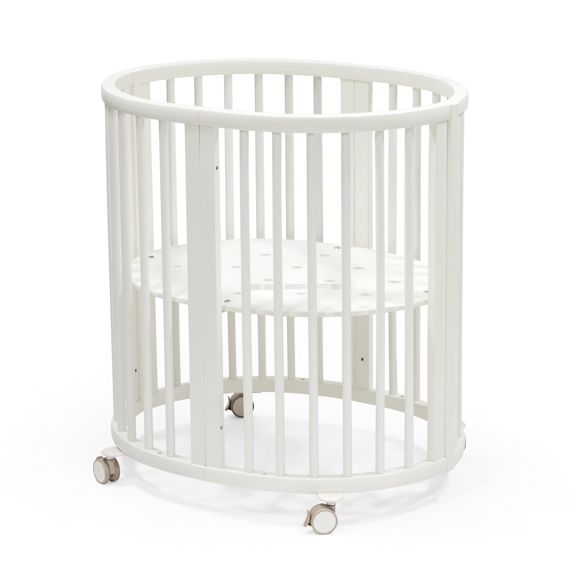 Stokke Sleepi Mini, Bianco - Culla ovale adatta per 0-6 mesi - Base regolabile in altezza, ruote girevoli bloccabili, base materasso traforata per la circolazione dell'aria