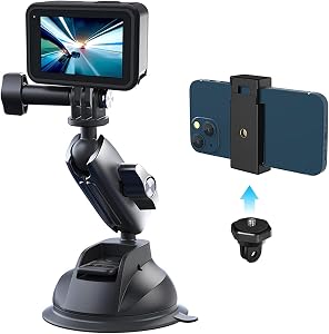 TELESIN Aluminum Alloy Suction Cup Mount for Go pro, 360° Rotation Heavy Duty with 1/4 Thread for Go Pro Hero13 12 11 10 9, In-sta360, Osmo Action,Nikon, and Other Action Camera