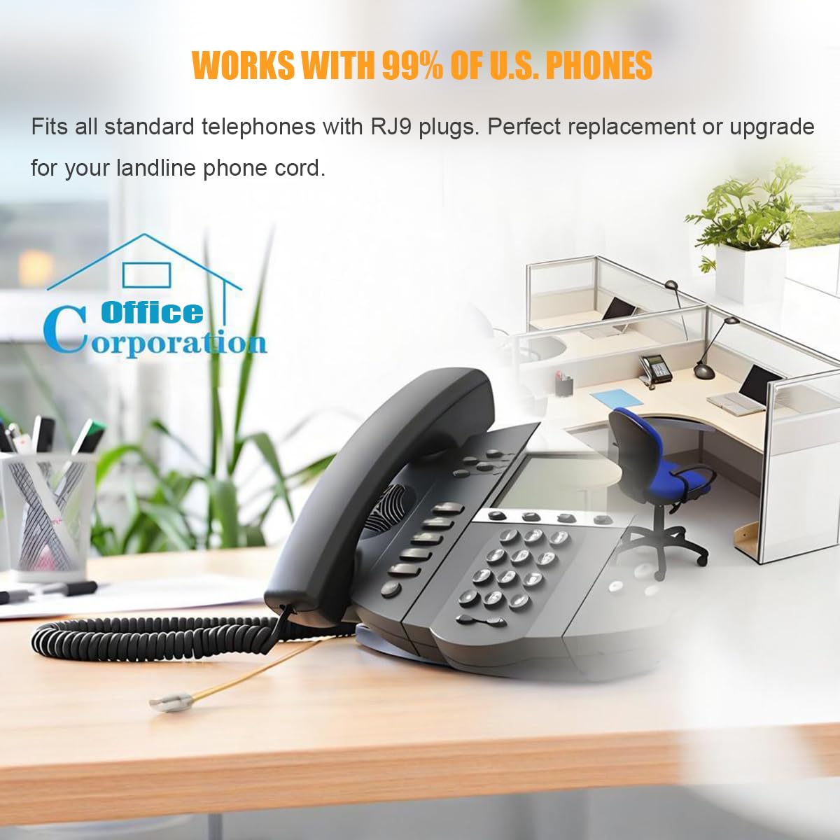 Cavo telefonico in rame puro, cavo telefonico RJ9 4P4C per telefono fisso, 3 m, cavo di ricambio a spirale per telefono da ufficio/casa, design a spirale estensibile, compatibile universalmente (2