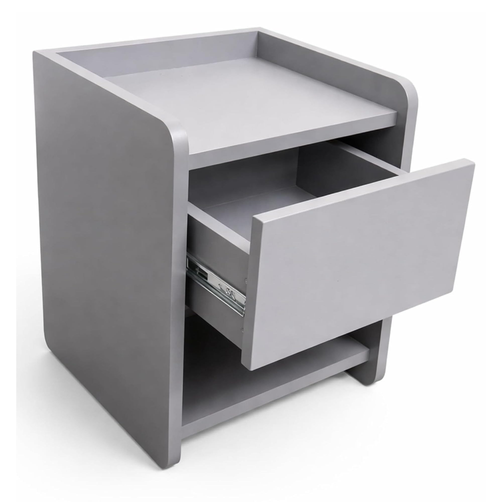 Modern Wooden Nightstand with Drawer and Open Shelf, Grey Finish, Compact Bedside Table, Engineered Wood, 40x35x50 cm-image-25