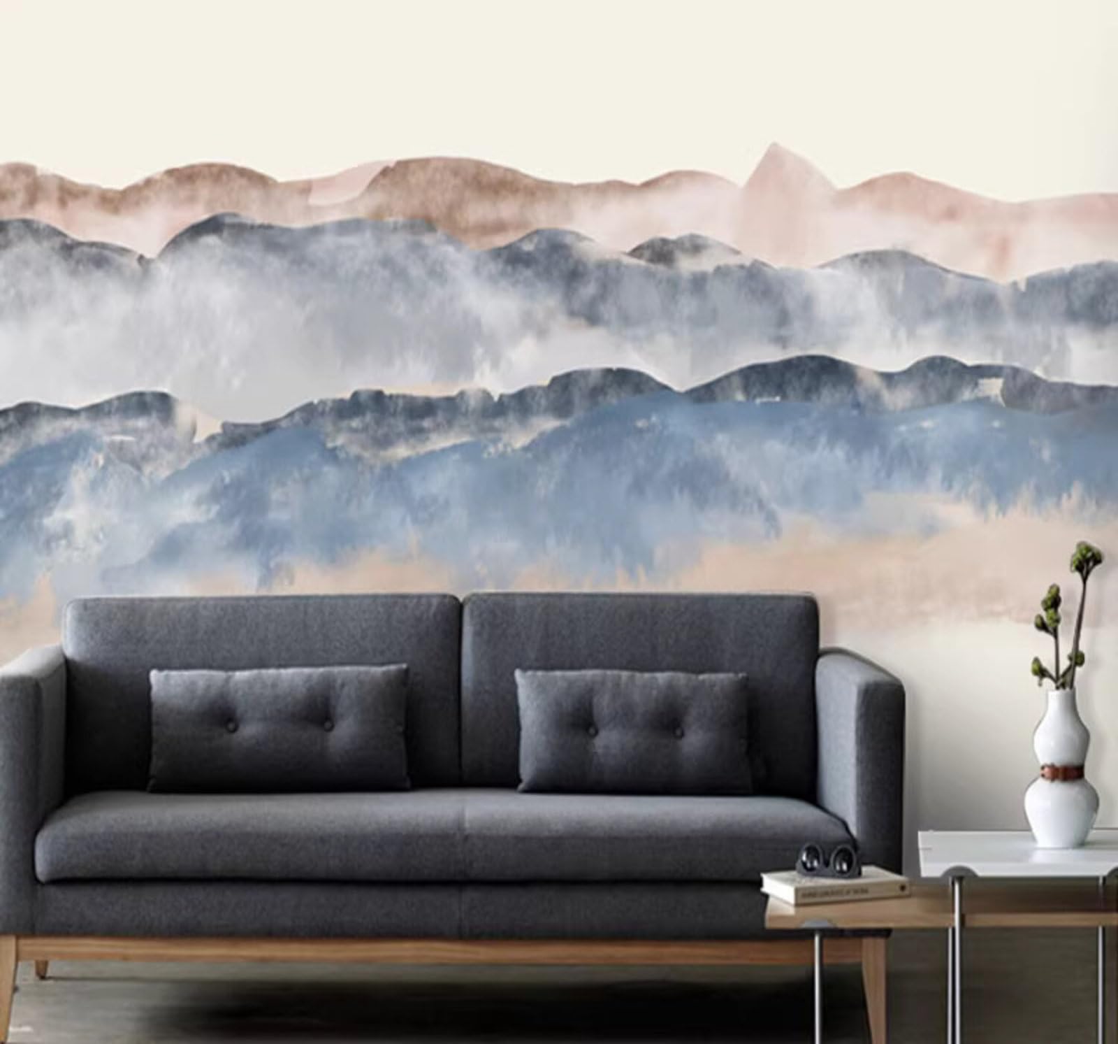 Abstract Retro Ink Wash Mountain Peaks Art 3D Wallpaper Easy Install Feature Office Living Room Sofa Bedroom TV Background Wall Decoration-150cm×105cm
