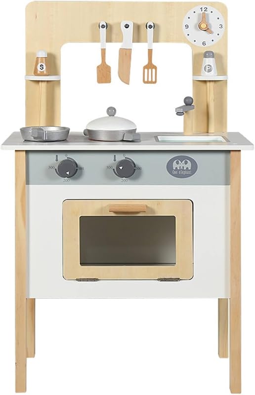 Cozinha de brinquedo infantil em madeira, mini cozinha de com painel de controle. Material de madeira lisa. , Branco