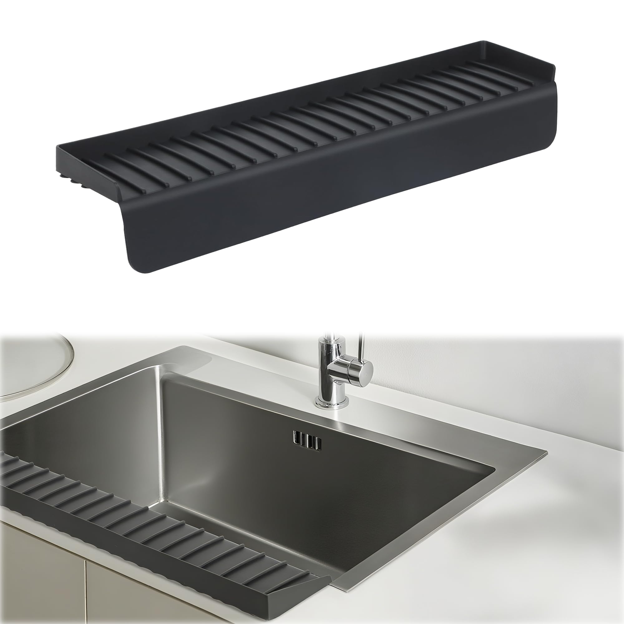 Sink Edge Protectors for Kitchen Single and Double Sink,Kitchen Sinks Splash Guard Can be Cut and Diy,Silicone Edge Protector Sinks With 5° Tilt (