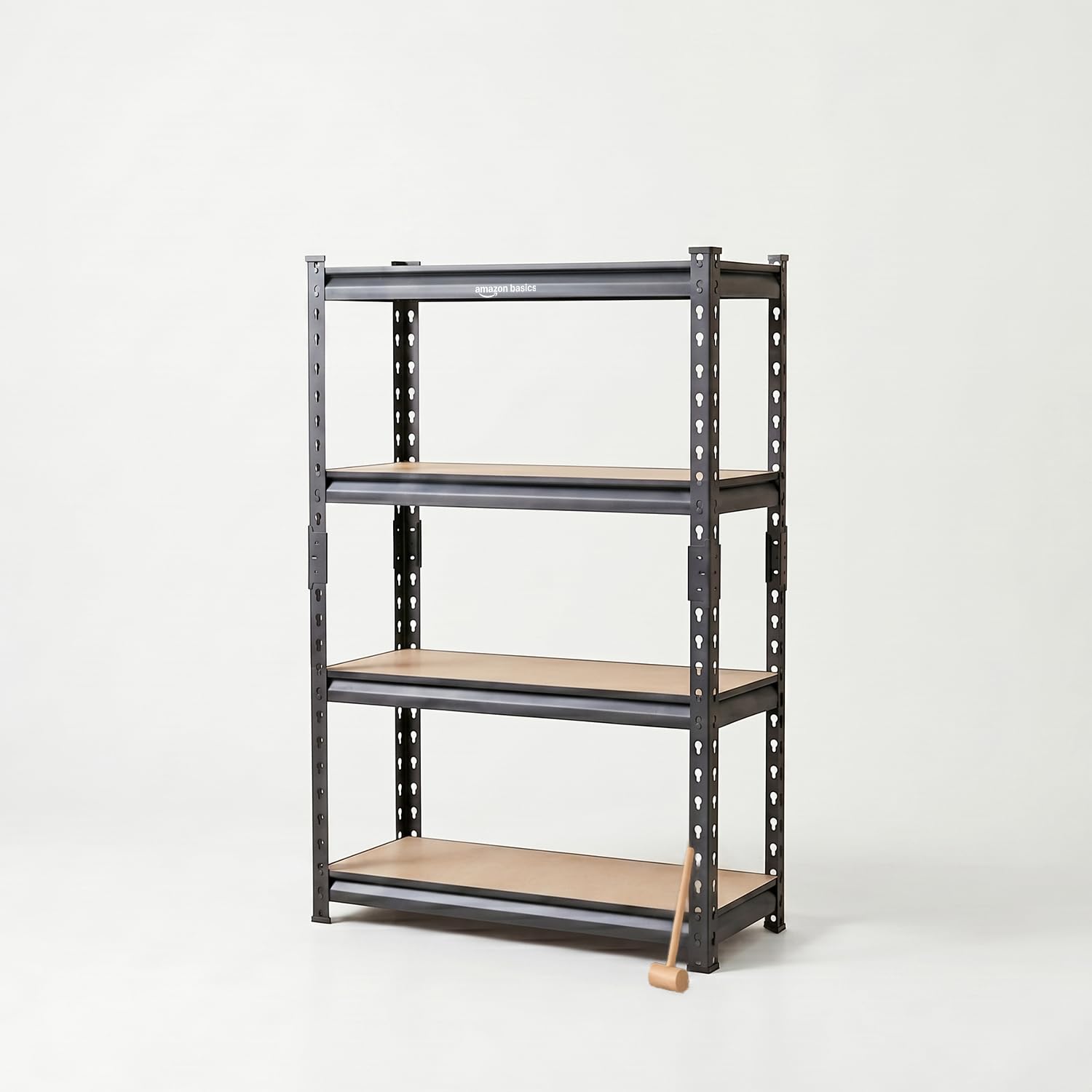 Amazon Basics 4-Tier Storage Rack | Bolt-Free Assembly | Metal Stand & Thick MDF Board | 175kg Capacity Per Shelf | 54H x 24W x 12D inch Adjustable Shelf Rack for Home, Garage & Shop | Black discount deal