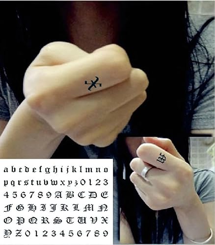 Miniatura 2 de 4 hojas de calcomanías góticas de tatuajes de números y letras, pequeños tatuajes falsos extraíbles con nombre de bricolaje combinados libremente