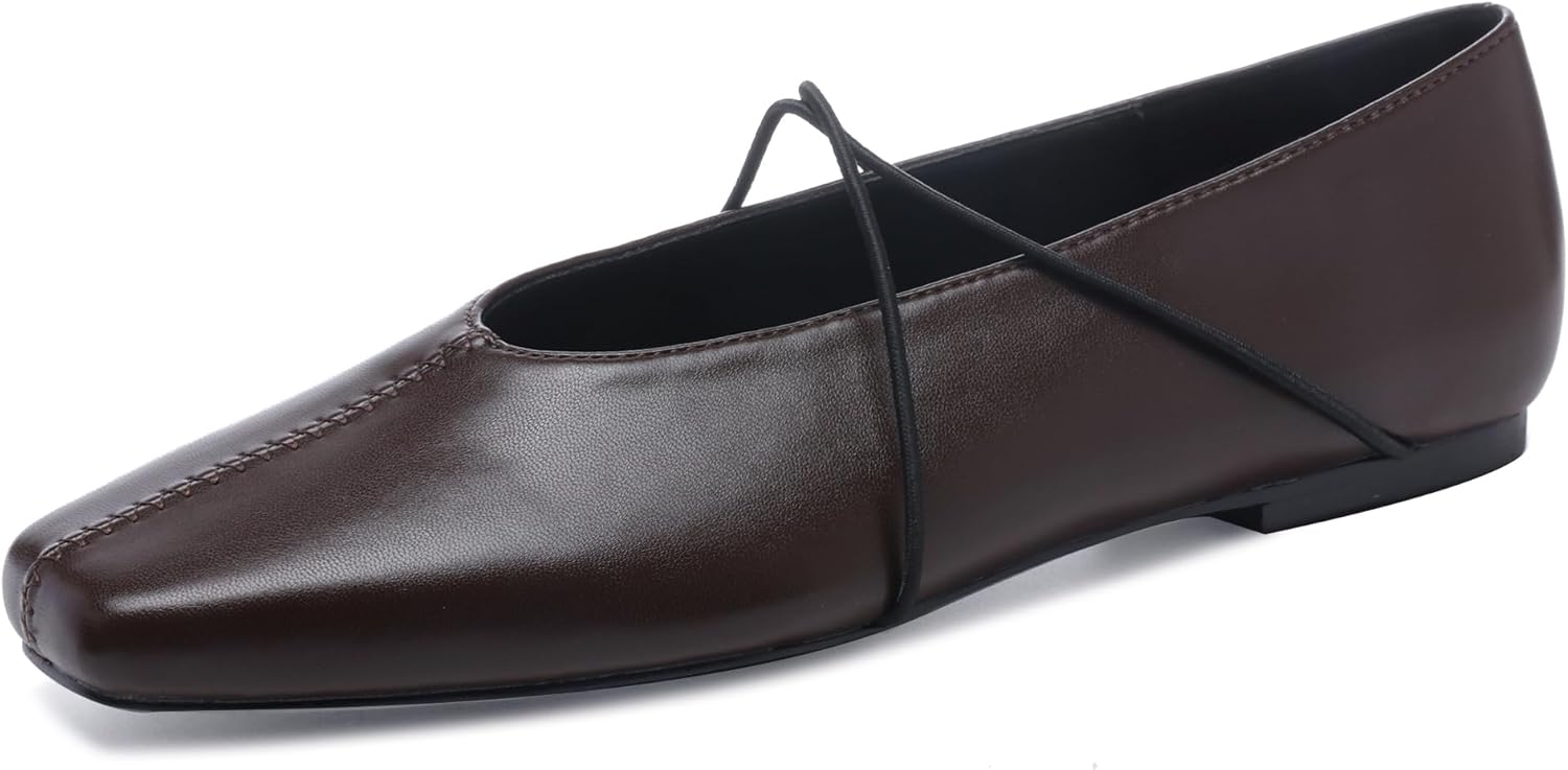 Criss Cross Strap Ballet Flats for Women Square Toe Mary Jane Flats Shoes Comfortable Slip On Ballerina Shoes - Image 4