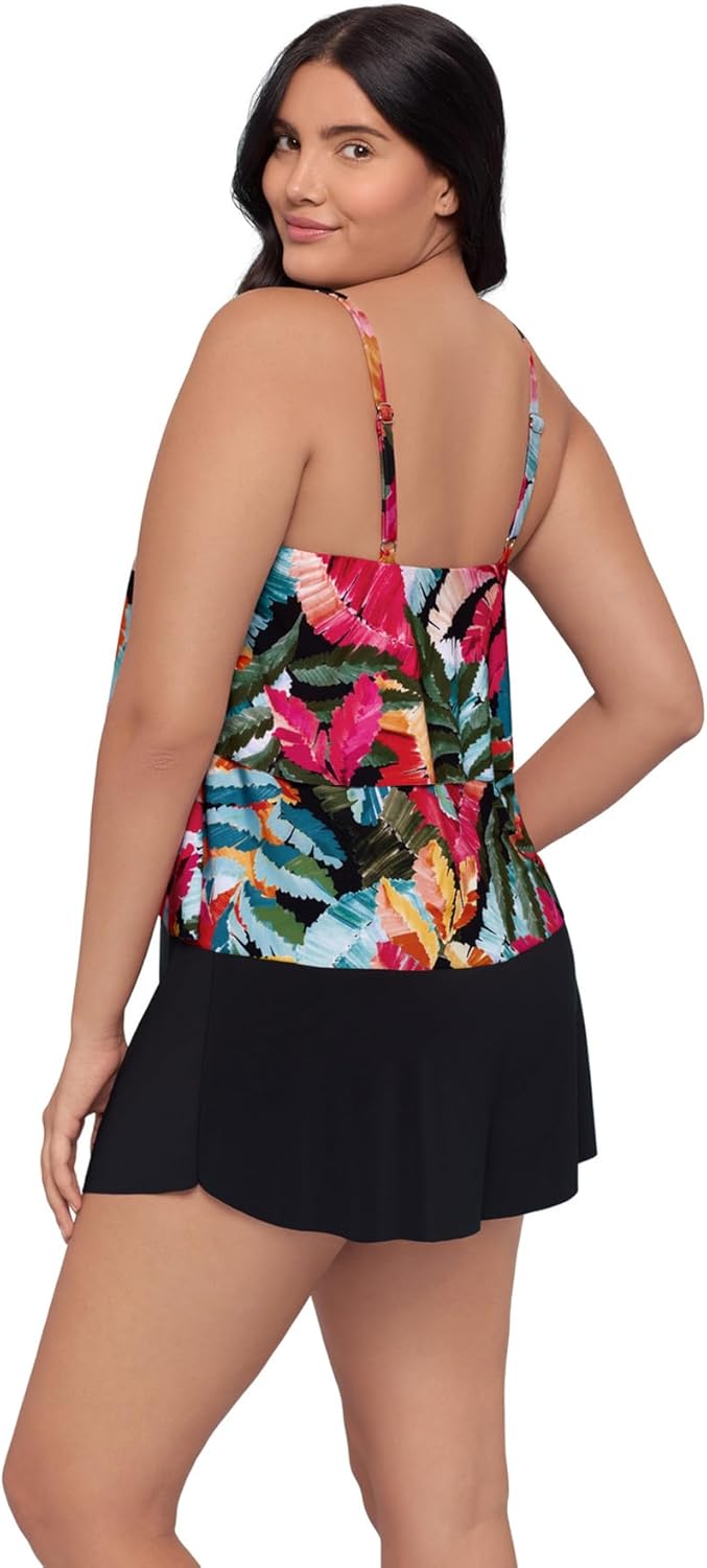 Trimshaper Women's Full Tummy Control Shaping Roxy Swim Romper with Underbust Bra Support