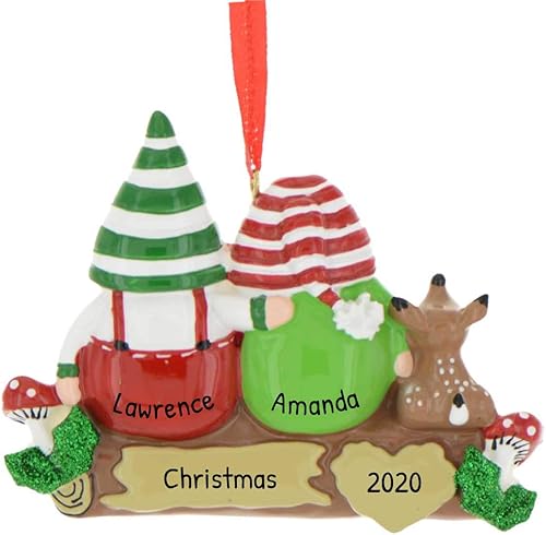 Adorno personalizado en 3D de nuestra primera Navidad 2025 Adornos personalizados de gnomos para parejas en troncos, hongo y setas, adorno 2025,