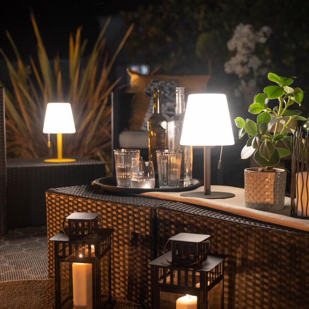 Xanlite, Lampe à Poser POP Abat-Jour Métal Rechargeable USB, Température de Couleur Réglable, Résistante IP44, Autonomie 8H, Idéale pour Extérieur et Intérieur, Gris