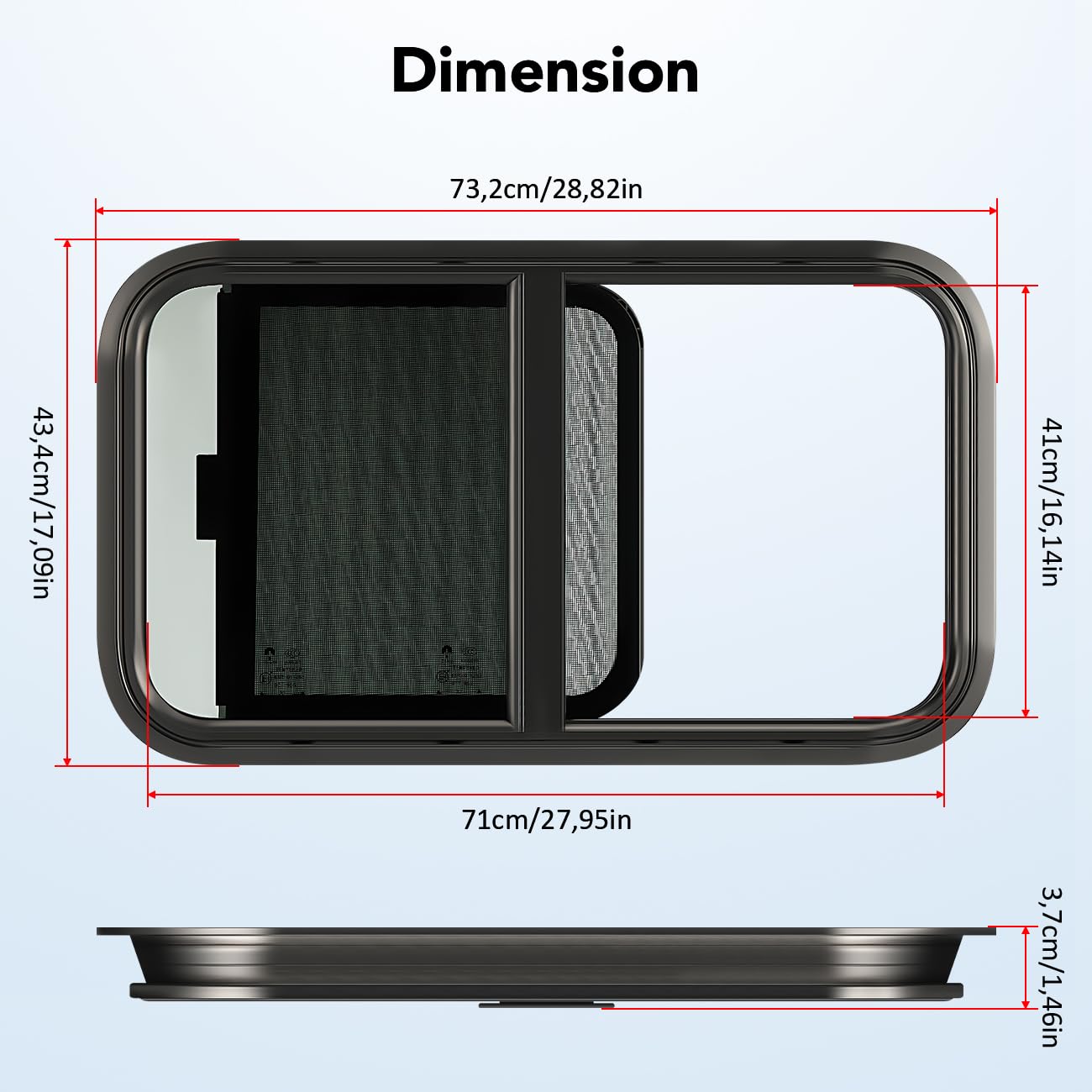GEARMONSTER Finestra laterale per roulotte, camper per per camper, rimorchio 700 x 400 mm