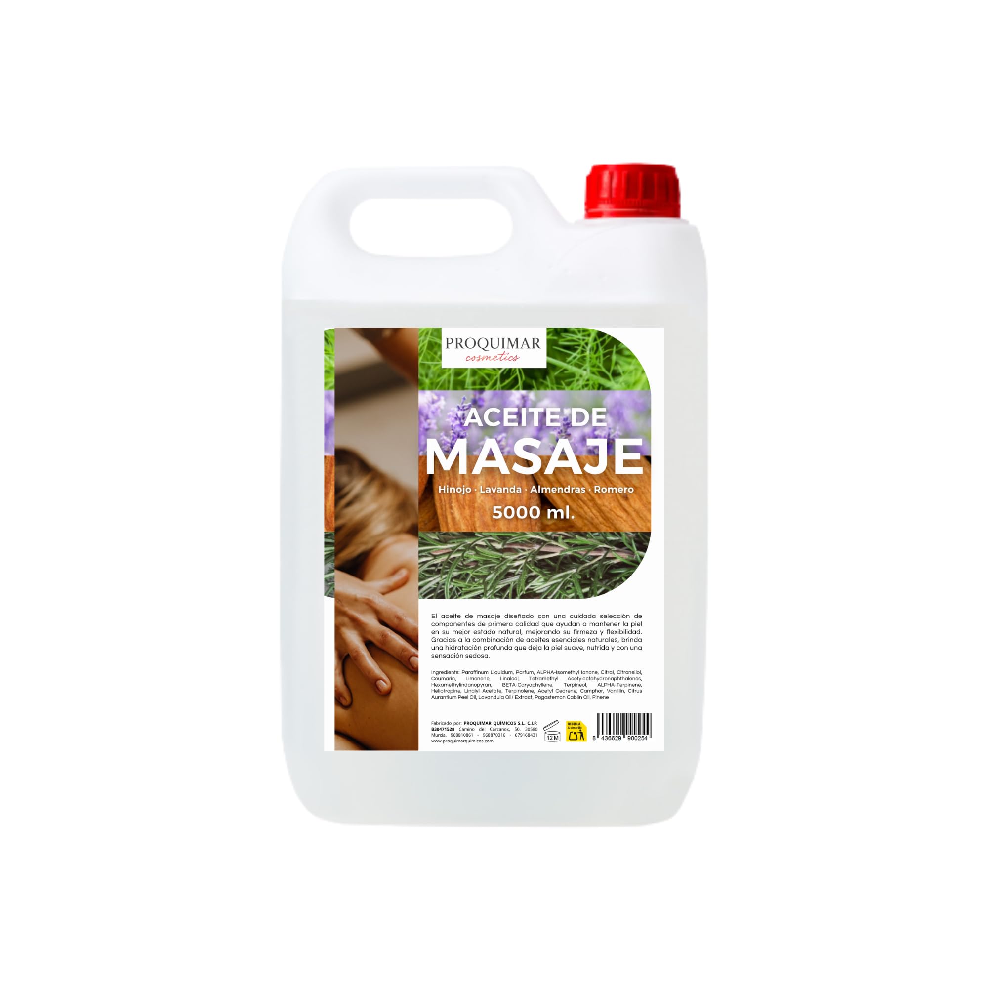 Aceite de Masaje con Romero, Almendra, Lavanda e Hinojo | Relajante, Revitalizante y Aromático – Textura Suave, Hidratante y Profesional – 5 Litros