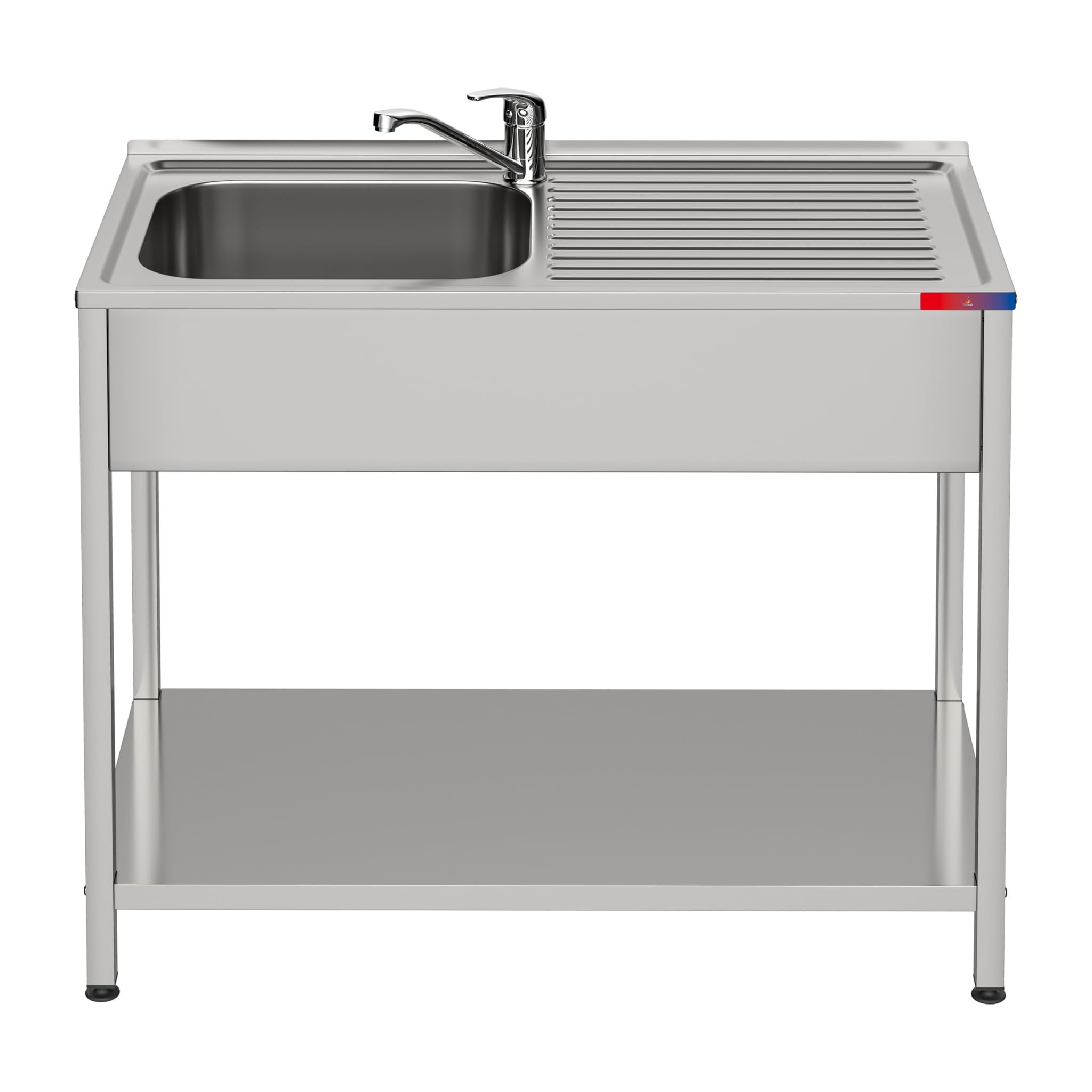 Fregadero Industrial Acero Inoxidable, 1 Seno con Escurridor, 1000x500x850 mm, Acabado Pulido Satinado, Ideal Hostelería y Cocina Profesional (Monomando Dos Aguas, Seno Izquierda + Faldones)