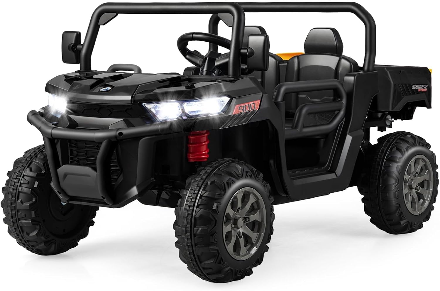 GOPLUS Voiture Electrique Enfants 2 Place avec Télécommande 2,4G, Tracteur Electrique Enfants 12V avec Démarrage Lent Musiques Intégrées, Charge 50KG 3-8 Ans (Noir)