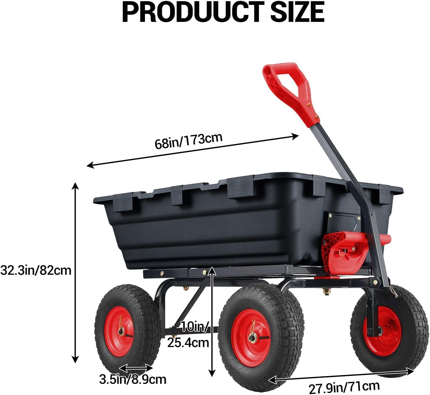 900 Lbs Garden Dump Cart with 10In Tires, Heavy Duty Poly Yard Cart with 180°Rotating Handle and Quick Release System, Utility ATV Trailer for Plants, Soil, Sand, in Courtyard, Farm