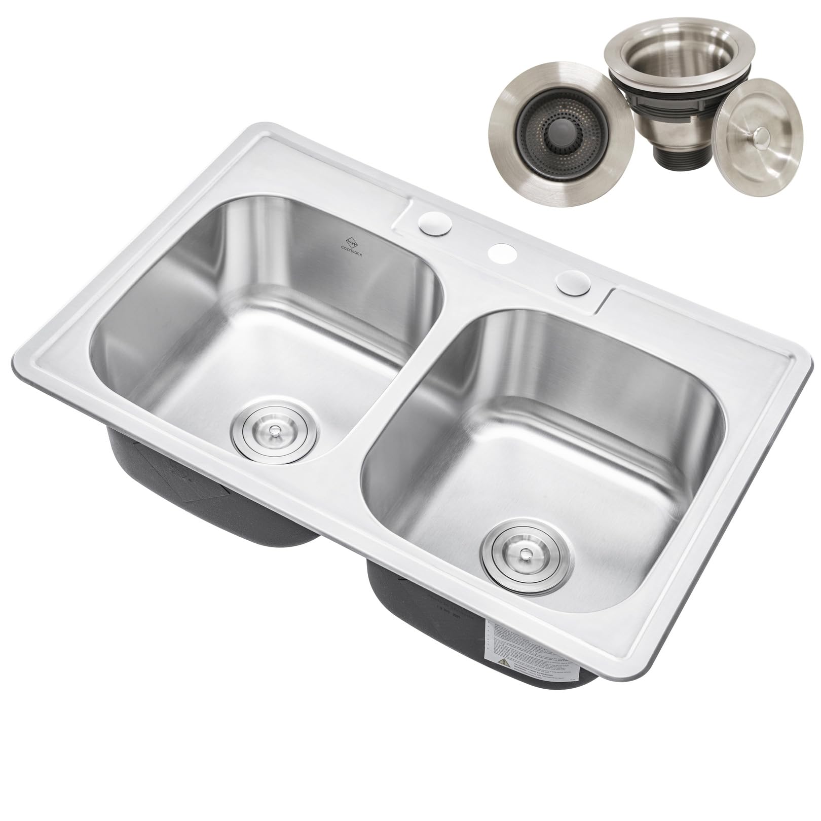CozyBlock 33 x 22 Double Bowl Sink