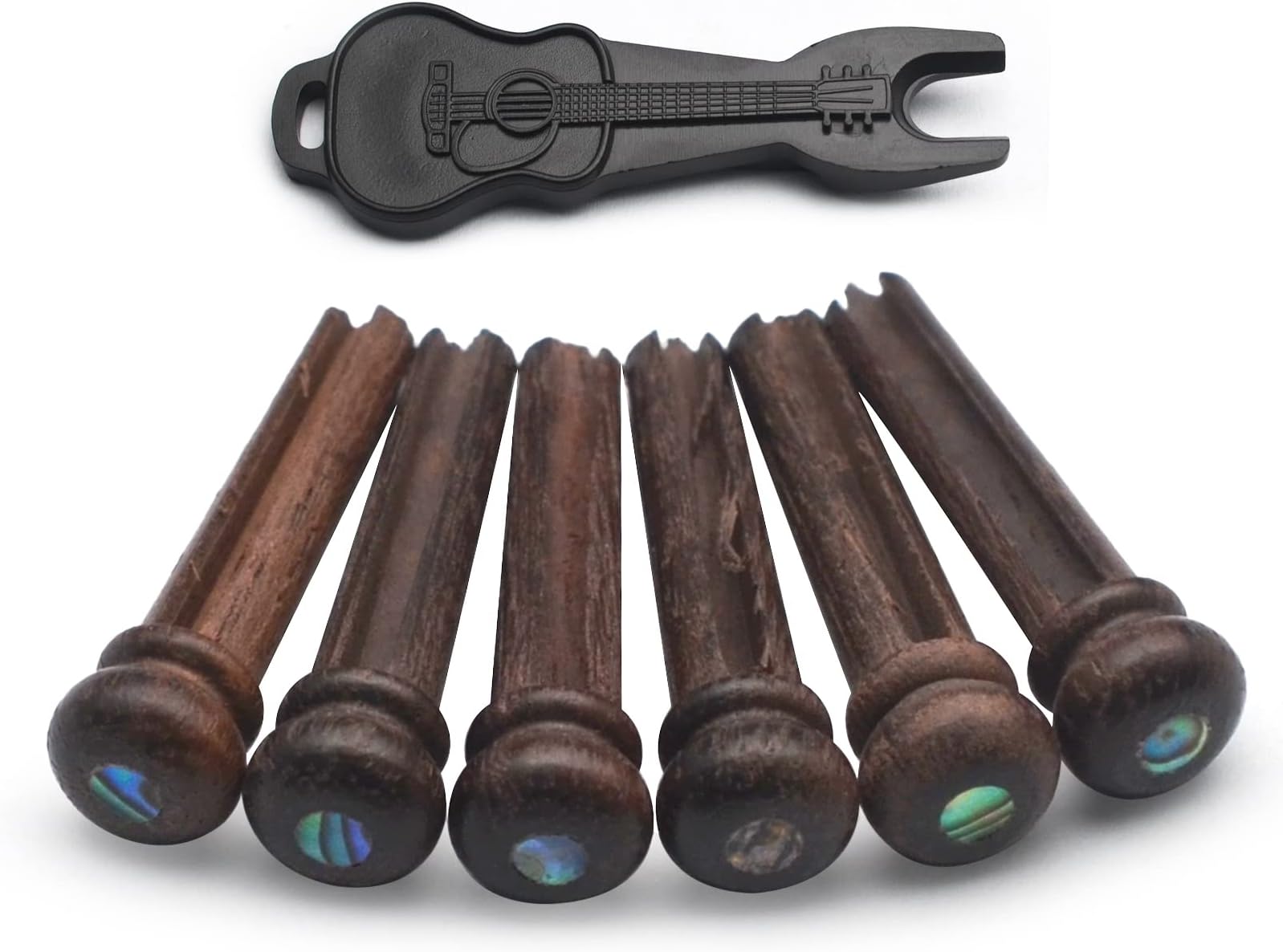 MAXCHEER 6Pcs Rosewood Guitar Pins for Acoustic Guitar with 3.0mm Green Abalone Dots Guitar Pressure String Nails Pin Guitar Parts