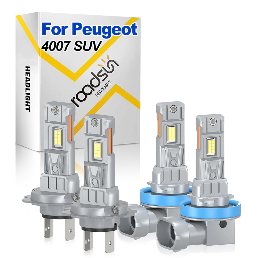 Bombillas LED Para Faros, 120W, 6000K Blanca, H7 H11 Luz de carretera y luz de cruce, Luces LED anti-deslumbramiento, tubo de cobre único, For Peugeot 4007 SUV 2006-2012