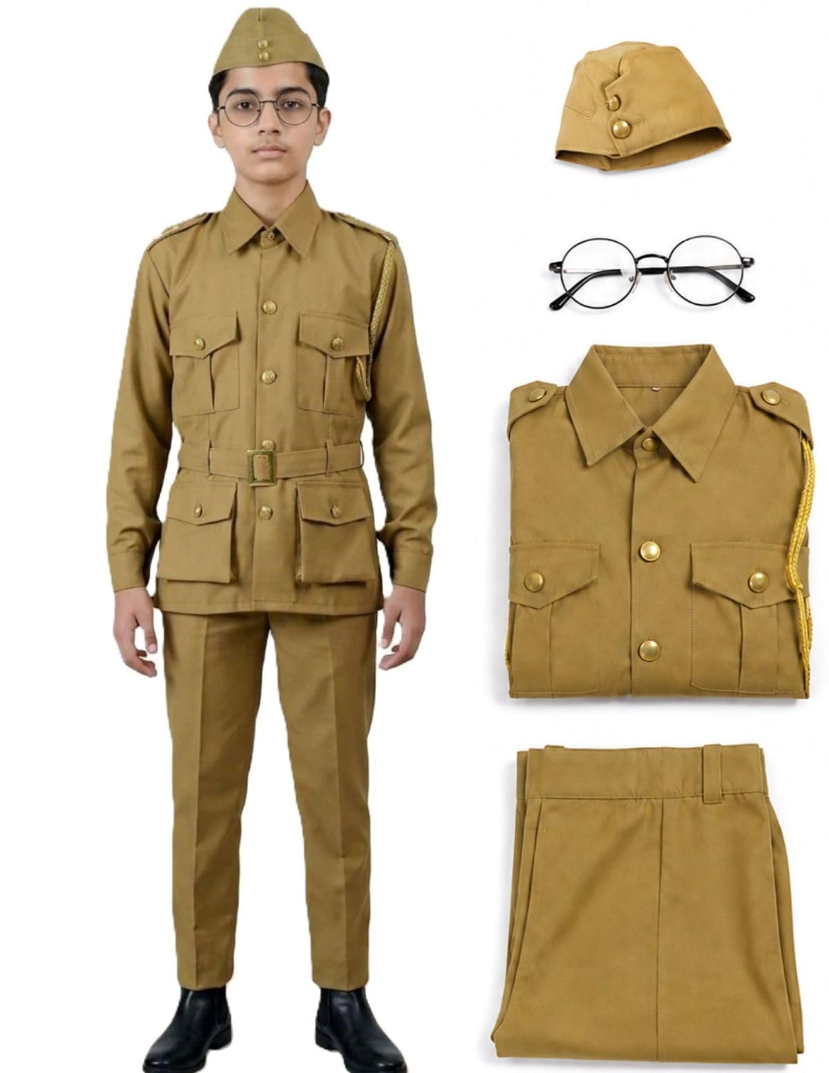 BookMyCostume National Hero Freedom Fighter Kids Fancy Dress Costume - Khaki 9-10 Years-image-44