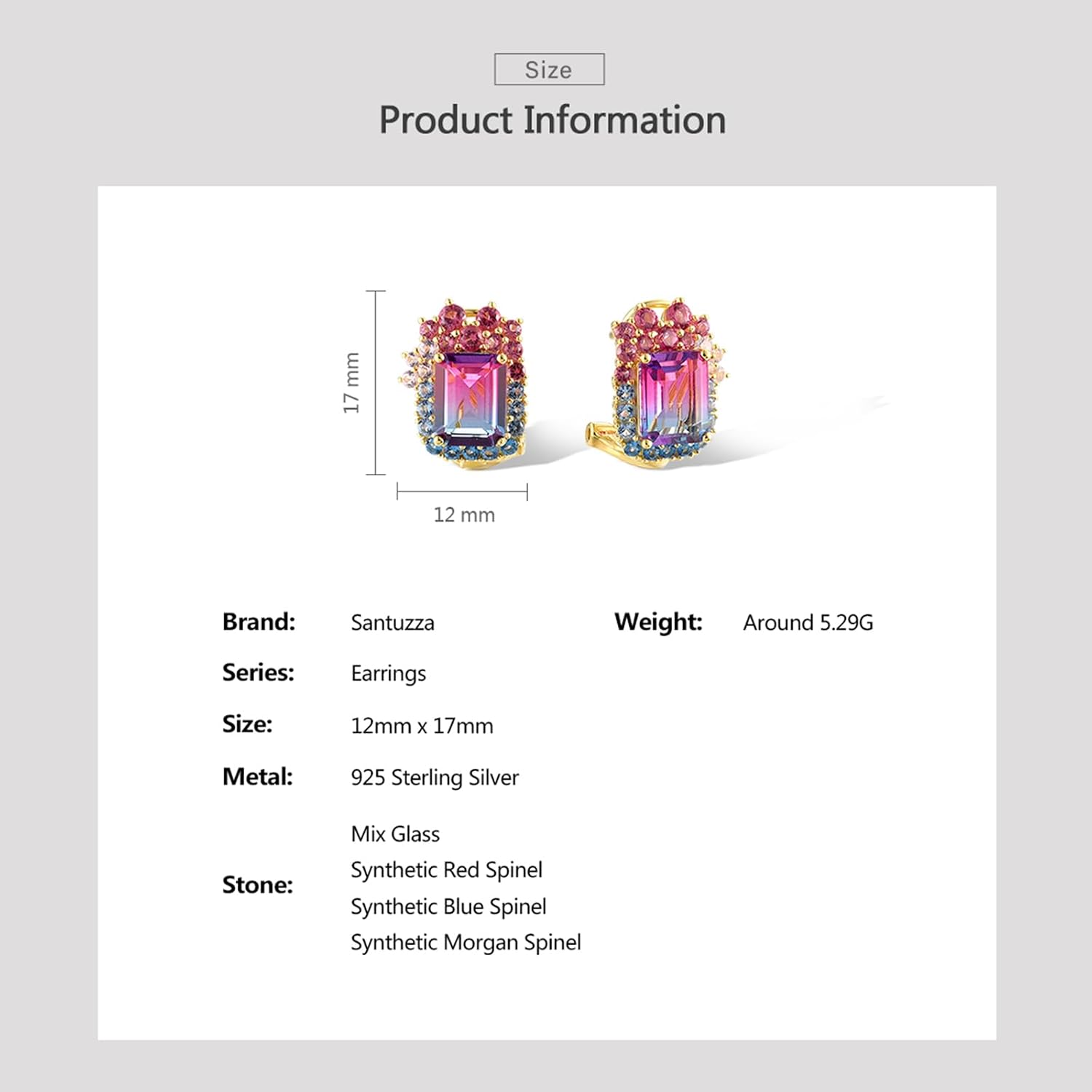 Santuzza 925 Sterling Silver Cluster Gemstone Earrings for Women