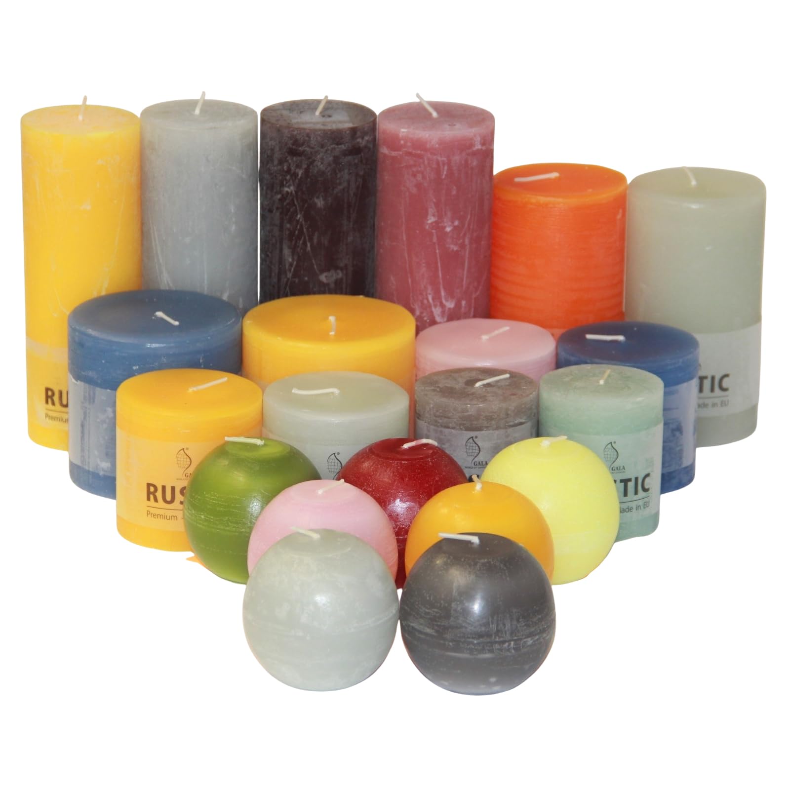 Rustic Stumpenkerzen, Kugelkerzen, Kerzen Mischpaket, Gala Kerzenset, Wachskerzen Teelichter Winterdeko, Dekokerzen, verschiedene Größen, für Zuhause Feste Weihnachten, 7,5 kg