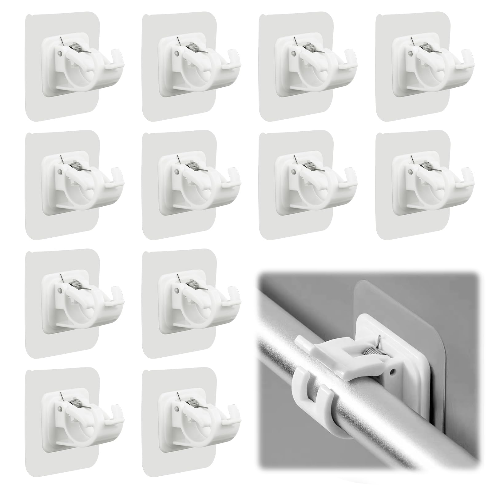 12x Transparente Gardinenhalter - Klebehalterungen Für Gardinenstangen Bis 22mm