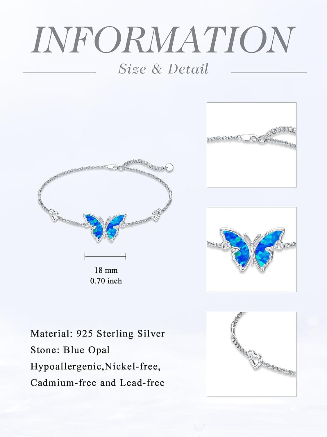 WINNICACA 925 Sterling Silver Anklets for Women Adjustable Beaded Butterfly Opal Anklet Bracelet Foot Chains Jewelry Gifts for Women Beach Birthday Christmas Gift
