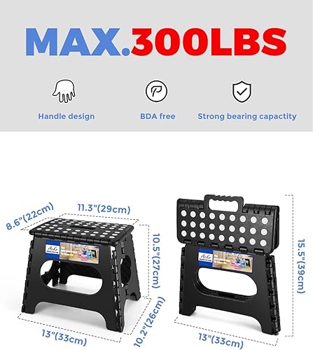 Miniatura 4 de Acko Taburete plegable de 11 pulgadas taburete ligero de plástico  Paquete de 2  Taburete plegable para adultos taburetes plegables antideslizantes