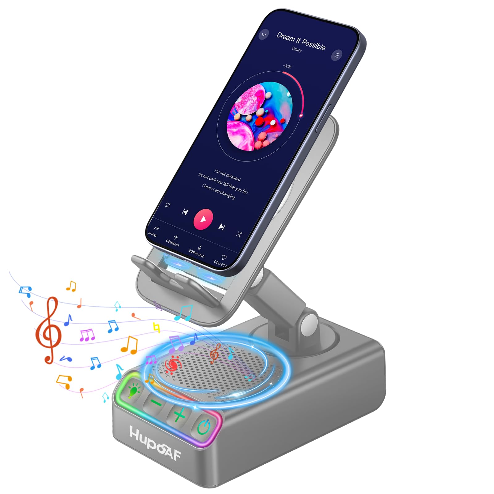 Hupoaf Adjustable Cell Phone Stand with Wireless Induction Bluetooth Speaker, HD Surround Sound for Home and Outdoors, Compatible with iPhone/Samsung Galaxy, 2026 Birthday Gifts for Men Women Dad Mom — view 8