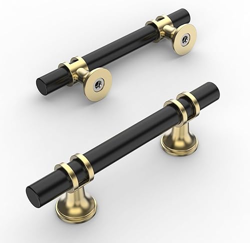 Amerdeco ZH0058 - Paquete de 10 tiradores de gabinete negro y dorado mate de 3 pulgadas (2.992 in) entre los centros de los agujeros de los