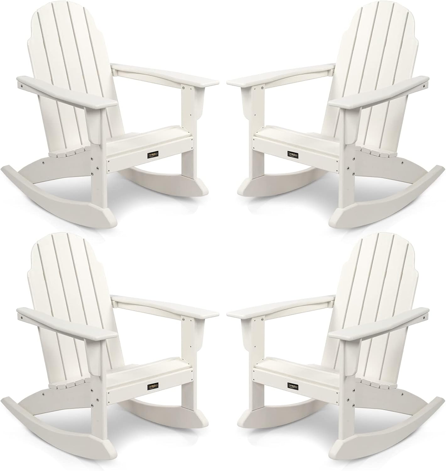 VINGLI Outdoor Rocking Chair Set of 4, Plastic Adirondack
