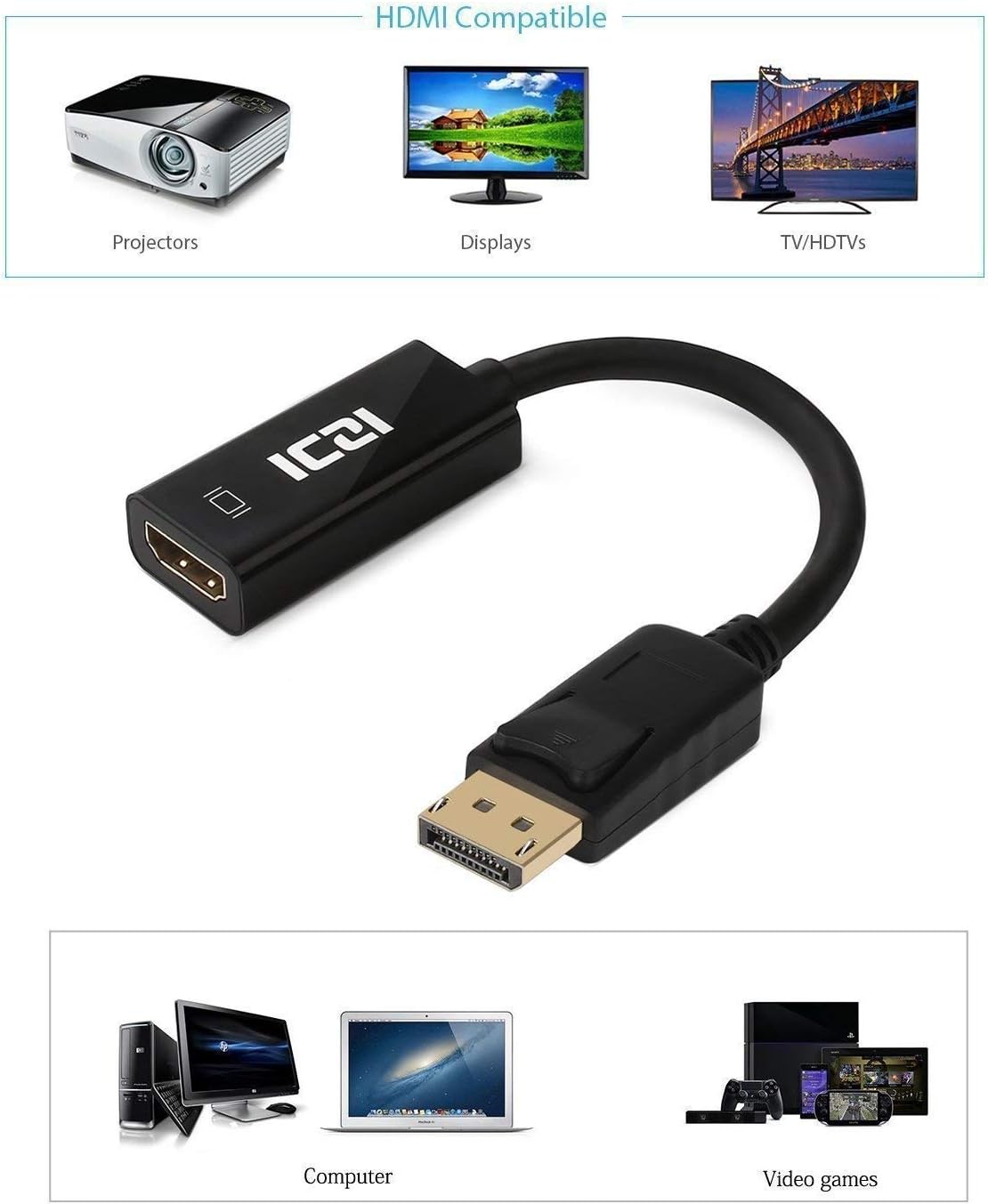 ICZI Displayport to HDMI, DP to HDMI Adapter, 4K Resolution with Audio, Black - Image 3