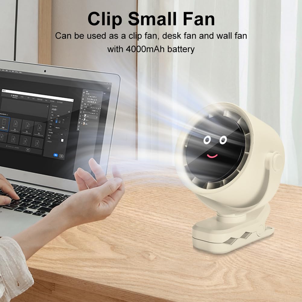 Petit ventilateur de bureau portable rechargeable par USB pour poussette de bébé (blanc)